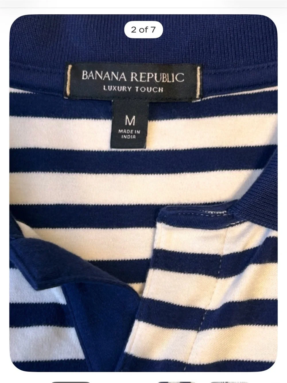 Banana Republic Striped Polo Shirt M, Luxury Touch in Navy & White Short Sleeve